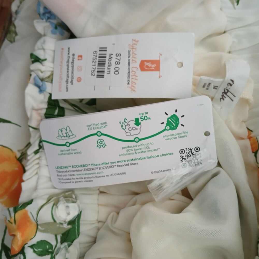 Babydoll Sundress Cottage Coastal Boho Shabby Eco Vero Fiber Beachy Dress Medium - Picture 14 of 16